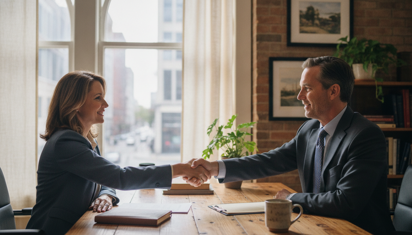Business professionals shaking hands